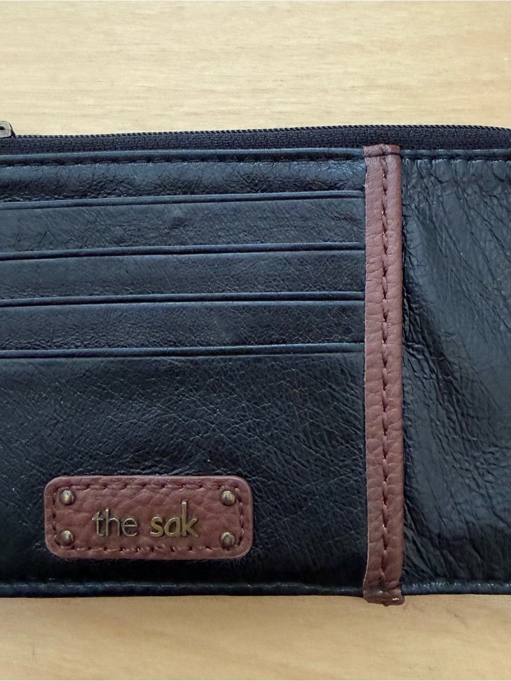 The Sak Black and Brown Leather Credit Card/ID  Zip Wallet